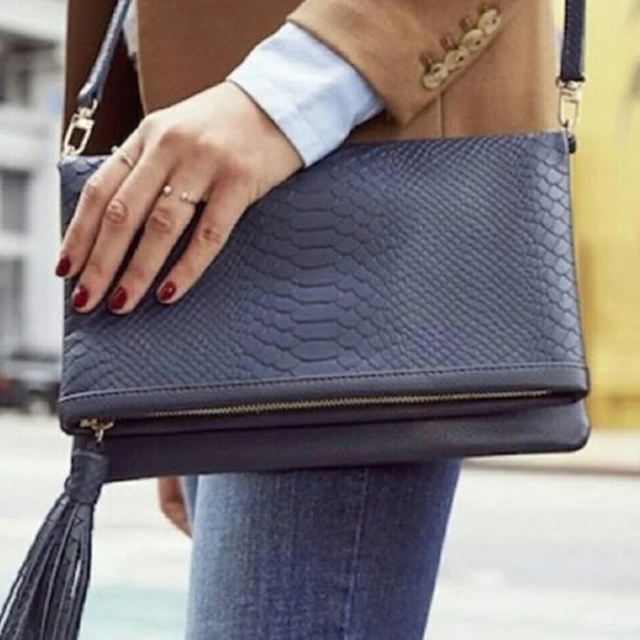 Gigi New York Embossed Python Fold Over Clutch - Picture 4 of 16